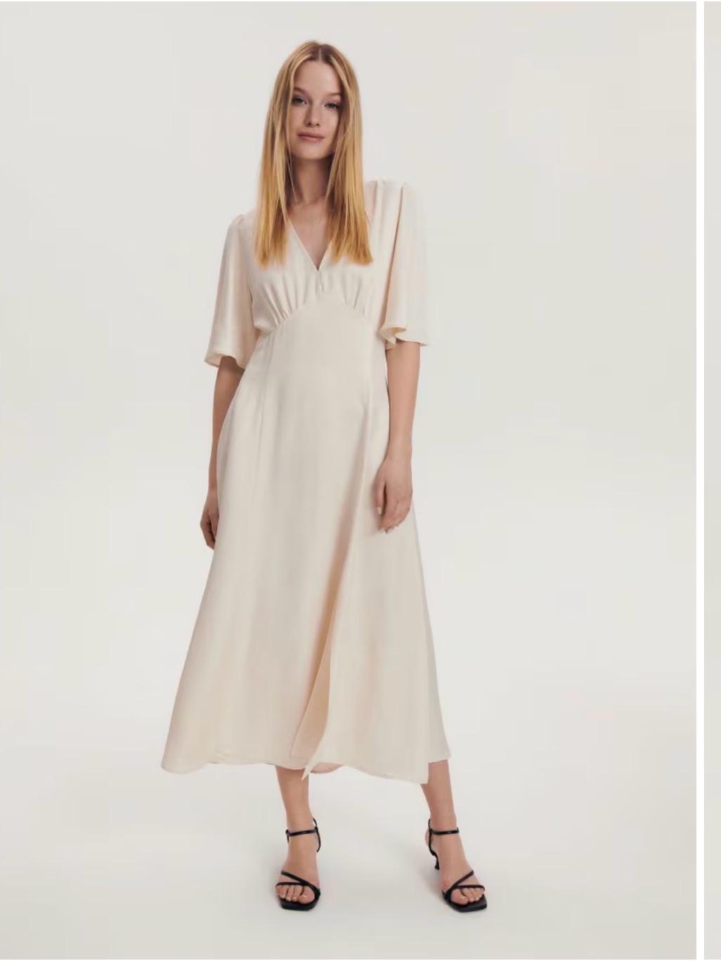 Nwt Cream V-Neck Midi Dress